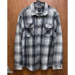 RVCA Button Up Shirt Mens 2XL Gray White Flannel Long Sleeve Two Pockets